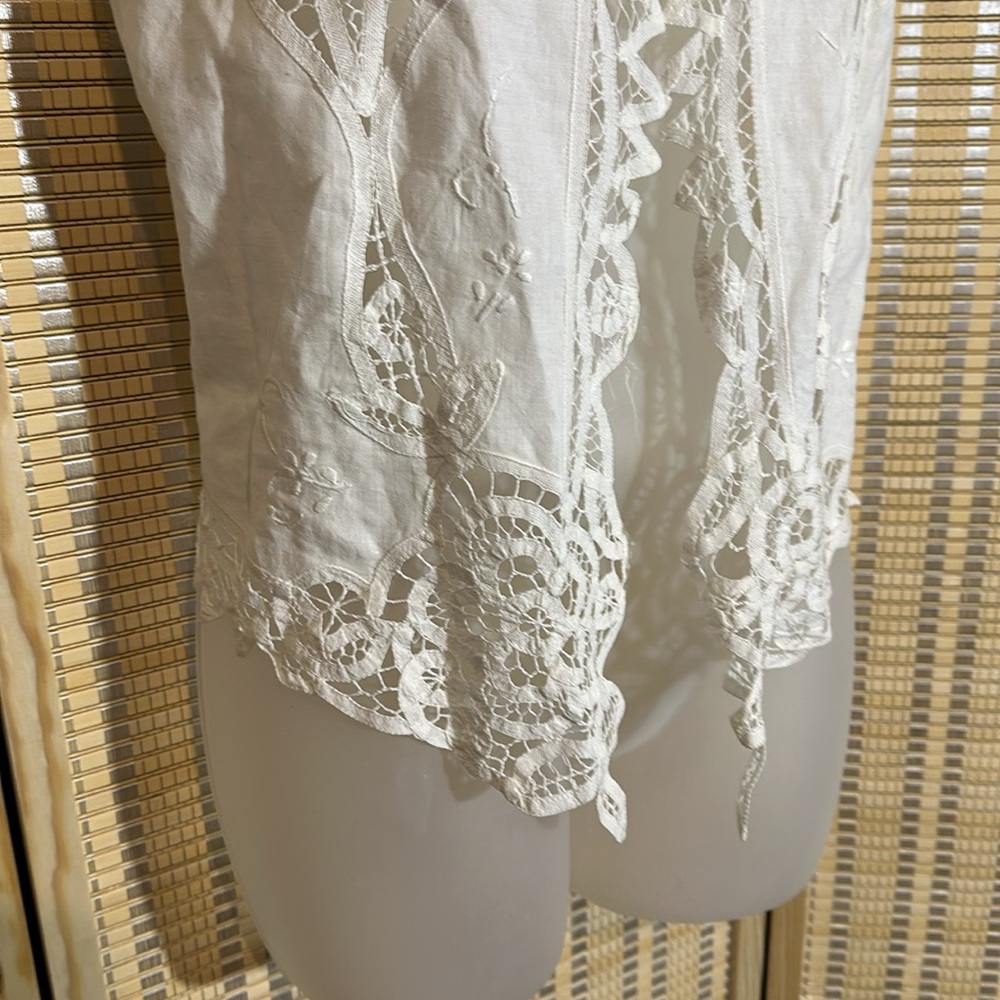 Wimpole Street Vintage 1990s Y2K Crisp White Linen Cotton Lace Vest Large? - Picture 3 of 15